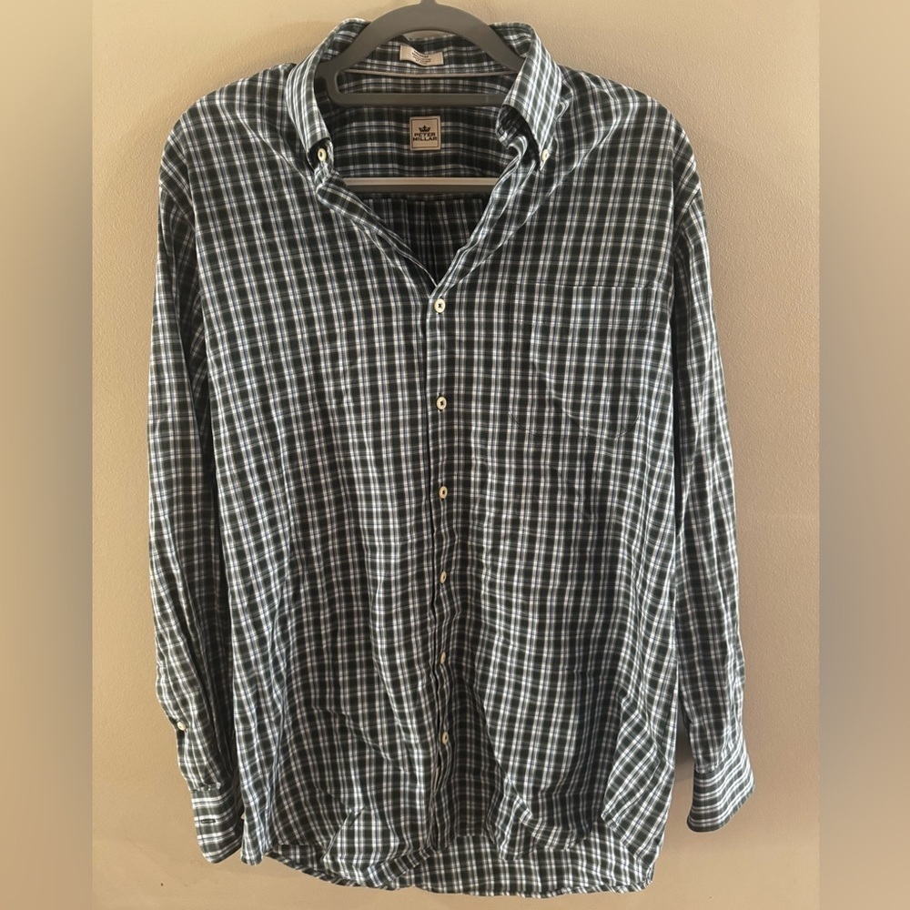 Peter Millar Navy and White Plaid Shirt medium